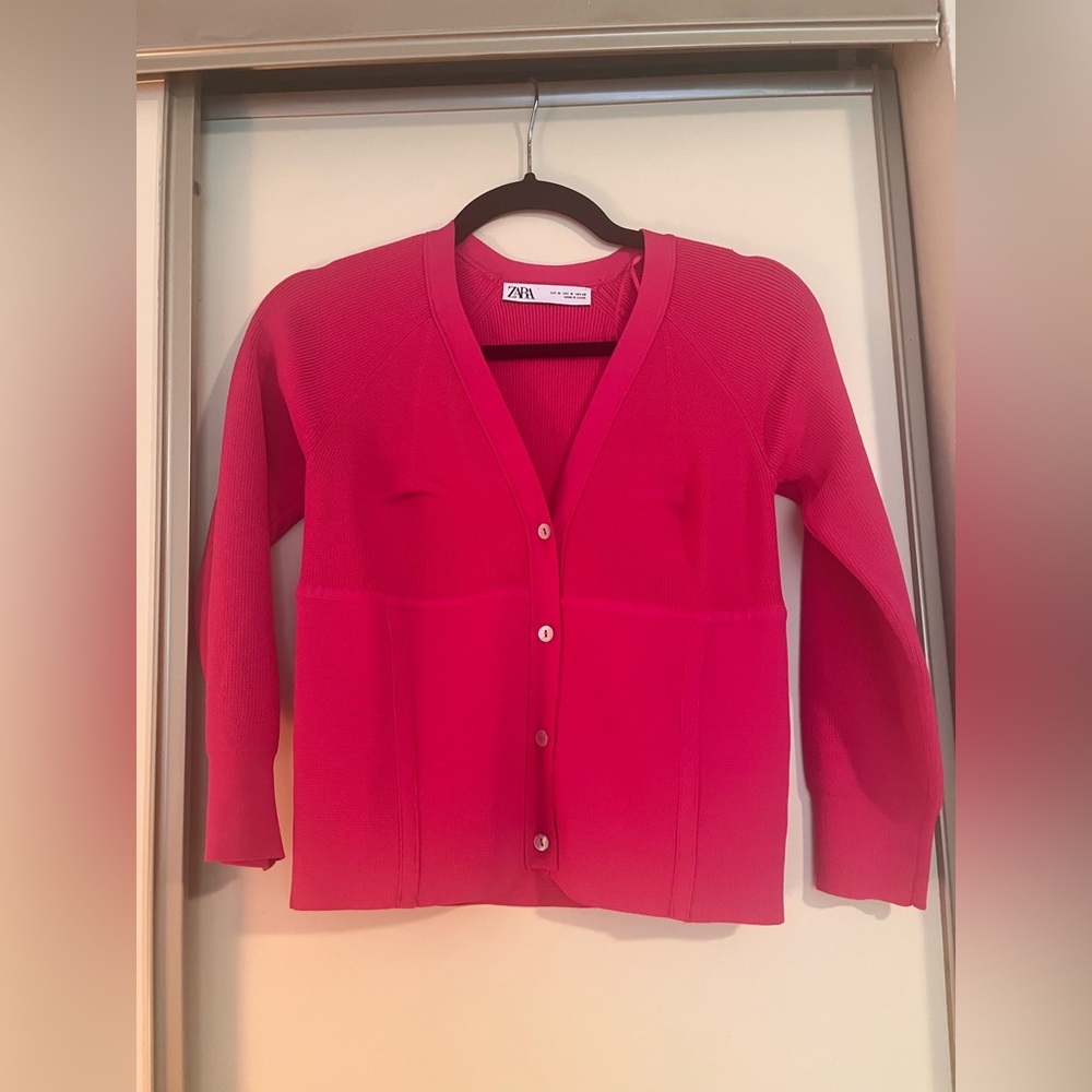 Zara : Women's Hot Pink Button-Up Cardigan; Size “M”